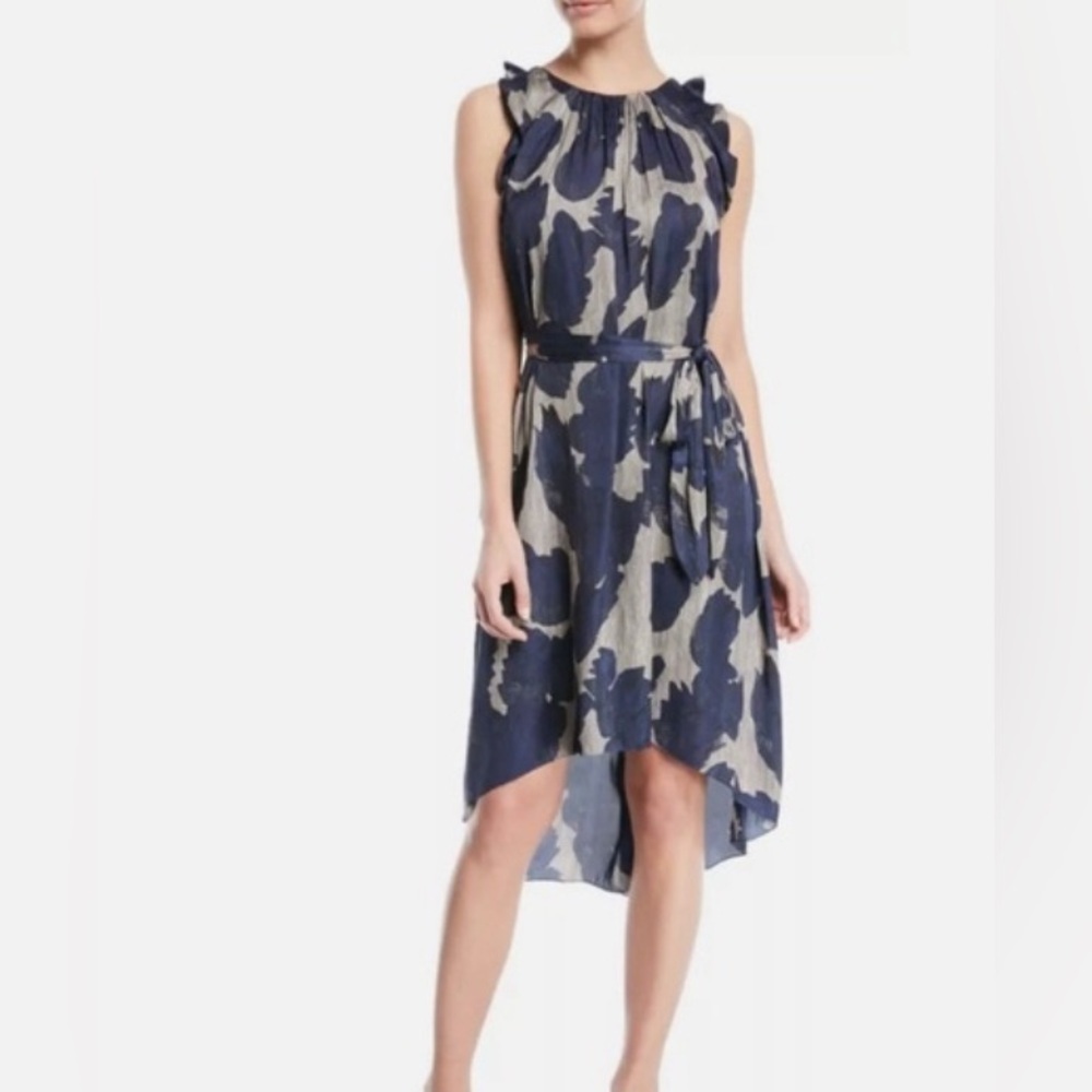 HALSTON Heritage High Low Printed Ruffle Belted Belt Sz 14